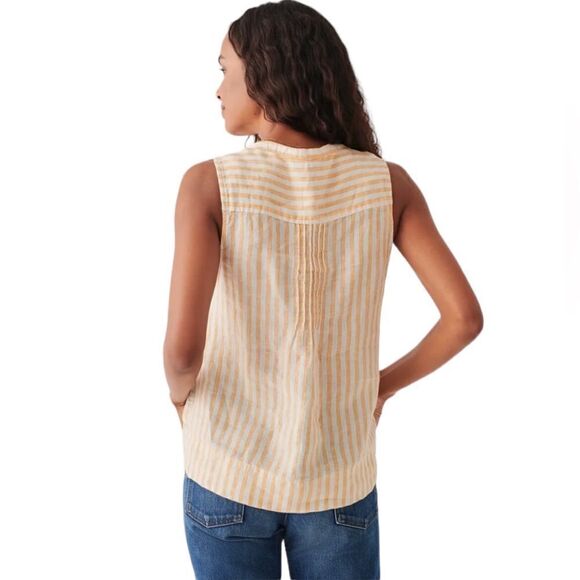 Faherty Isha Top Yellow Stripe Linen Size Medium NWT - Picture 3 of 15